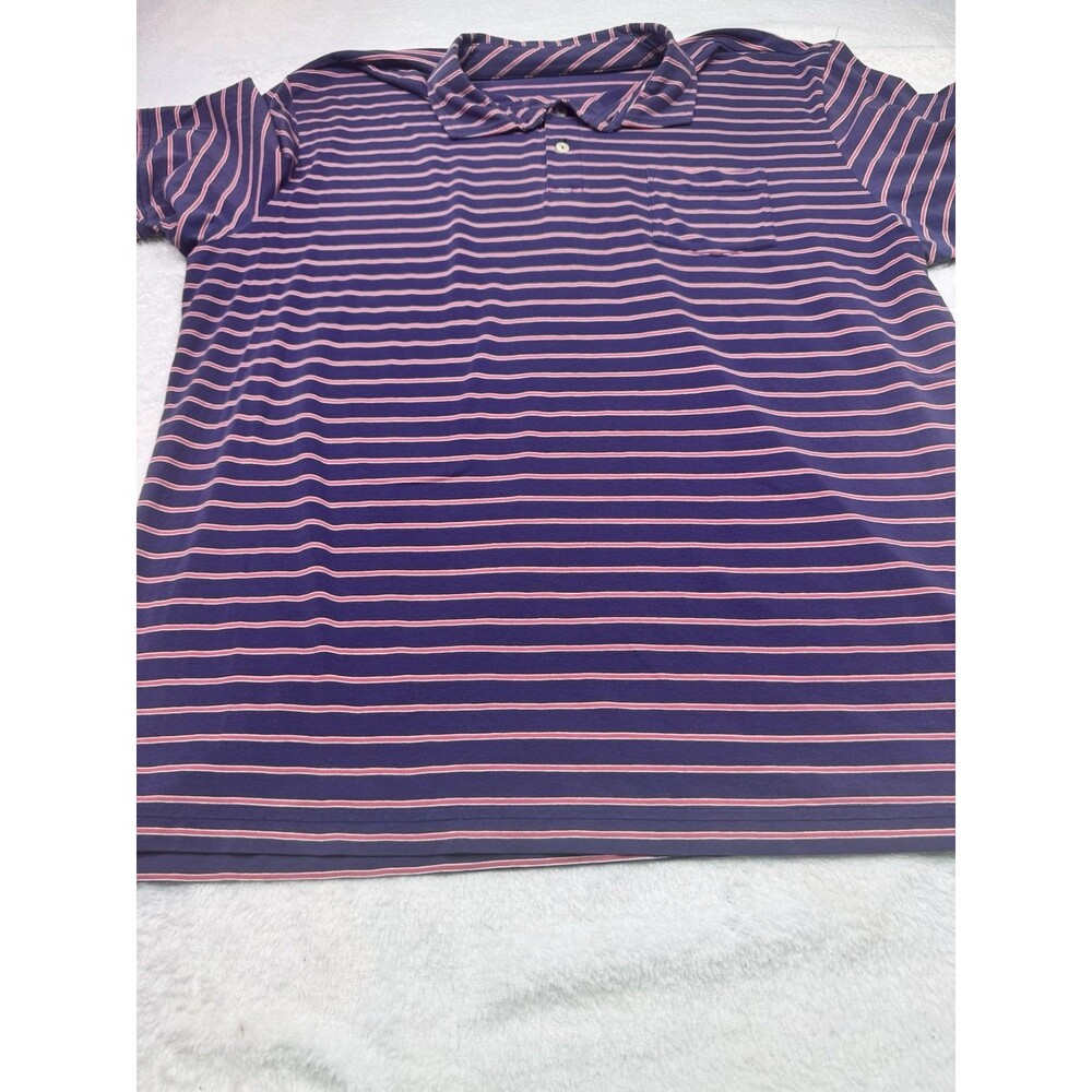 Peter Millar Shirt Mens XLarge Blue Orange Striped Polo Golf Summer Comfort